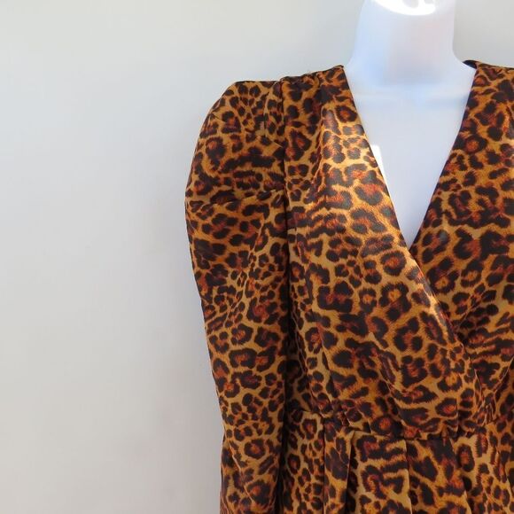 Lovers + Friends Dress Womens Small New Leopard Animal Print Puff Sleeve Mini - Picture 3 of 16